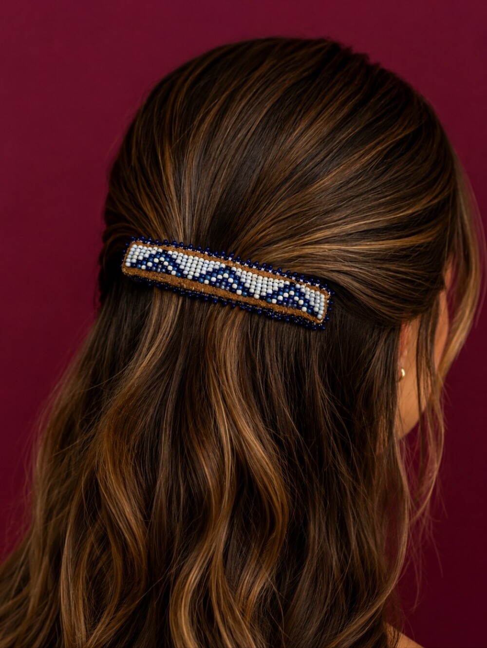 HANDMADE Navajo Design Western Seed Beaded Leather Barrette